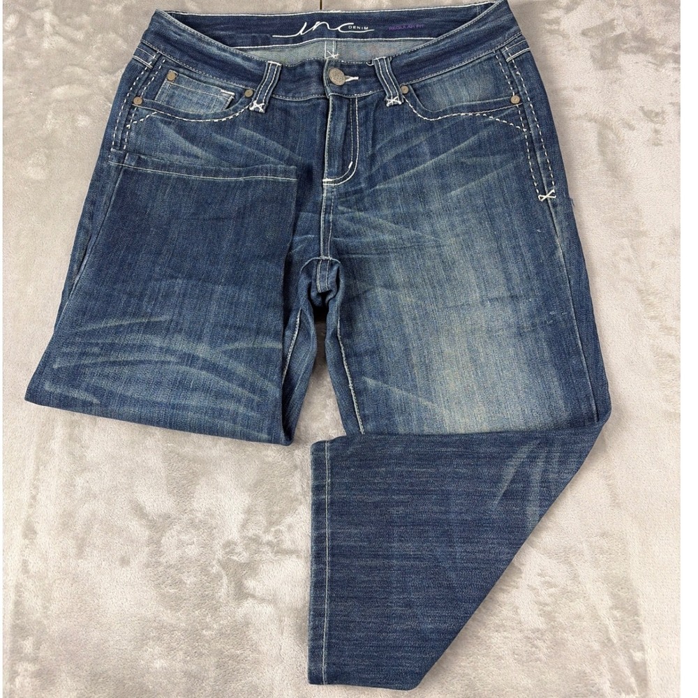 INC International Concepts Regular Petite Jeans 8P Blue Dark Wash Straight Leg